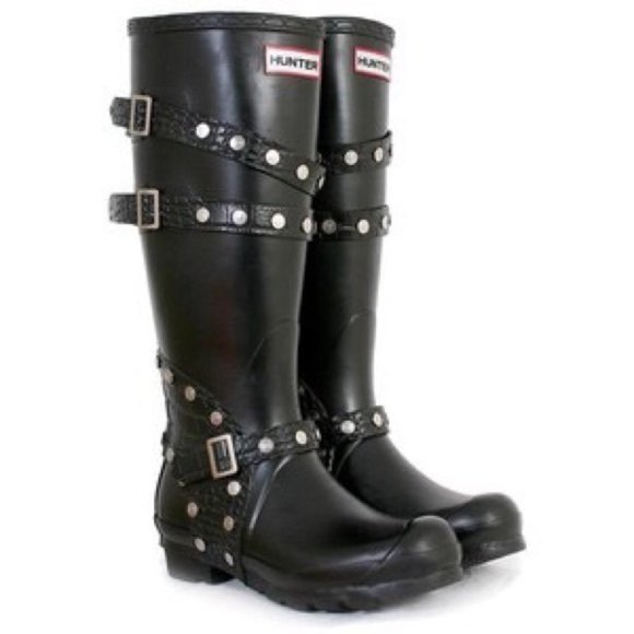 Hunter Shoes - Hunter Festival Limited Edition 2010 Black Studded Blue Liner Tall Rain Boots 7